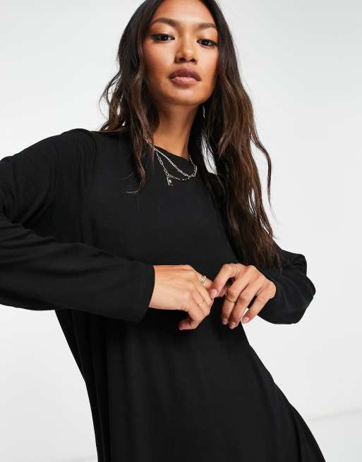 ASOS DESIGN Lange T shirtjurk met lange mouwen in zwart