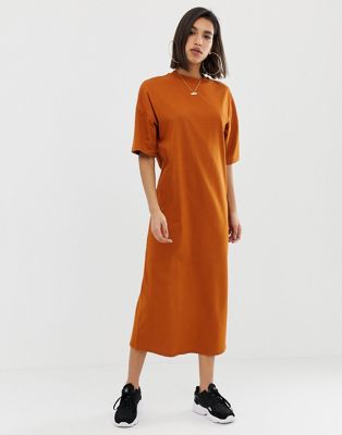 ASOS DESIGN - Lange T-shirtjurk van katoen met split-Oranje