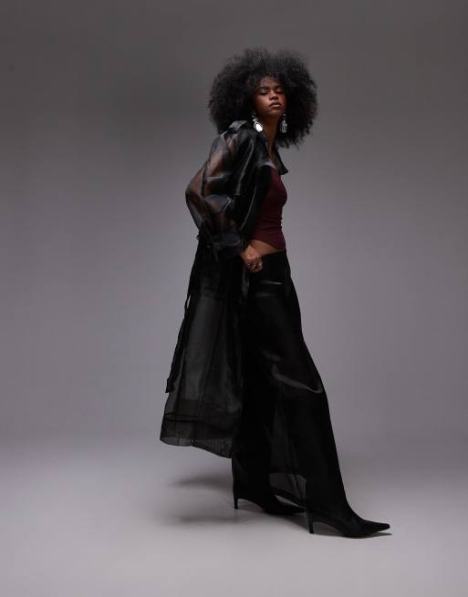 ASOS DESIGN - Lange trenchcoat van organza in zwart