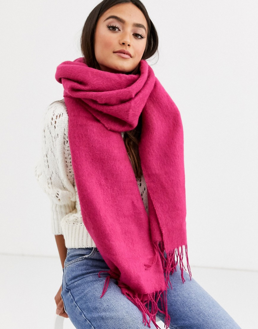 ASOS DESIGN - Lange zacht geweven sjaal met kwastjes in roze