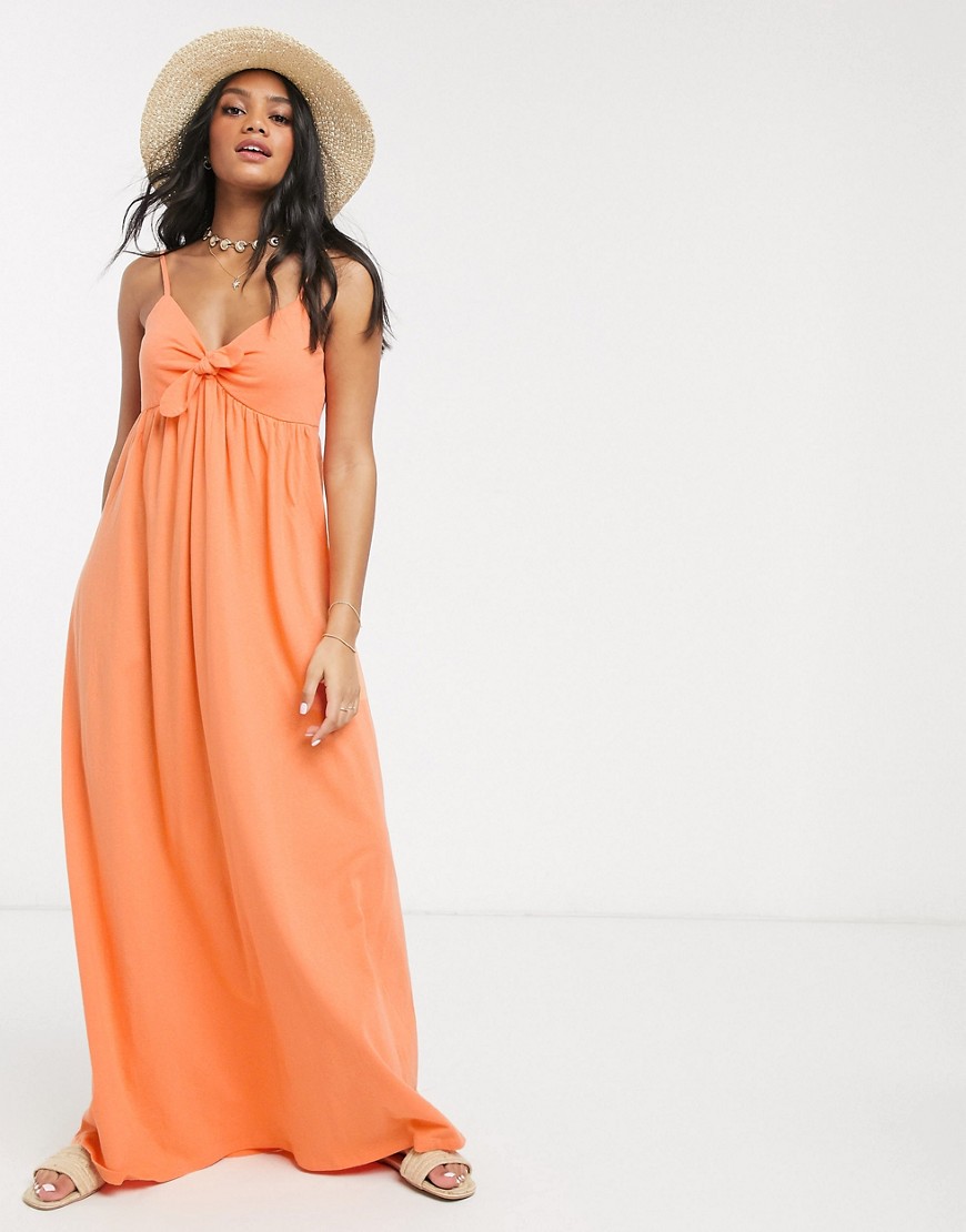 ASOS DESIGN - Lange zomerse cami-jurk met strik vooraan in abrikoos-Oranje