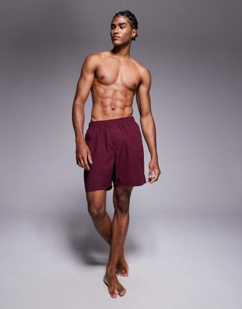 ASOS DESIGN - Lange zwemshort in bordeauxrood - view 1