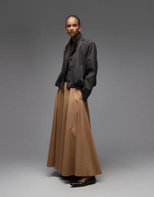 ASOS DESIGN - Langer A-Linien-Tellerrock in Camel-Neutral