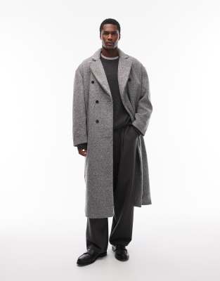 Langer Bouclé-Mantel in Grau mit Oversize-Schnitt und Wolloptik Grau XL