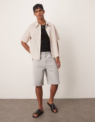 Länger geschnittene Denim-Jorts in Ecru mit Tunnelzug-Neutral Neutral 48