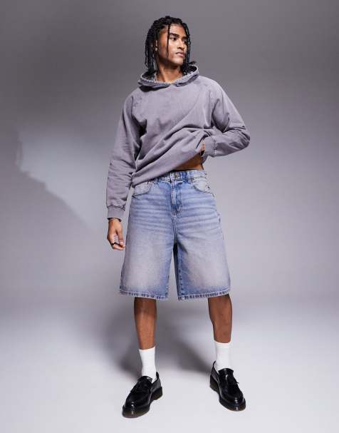 ASOS DESIGN – Länger geschnittene Jeans-Jorts in dunkelblauer Waschung mit Farbstich - view 1