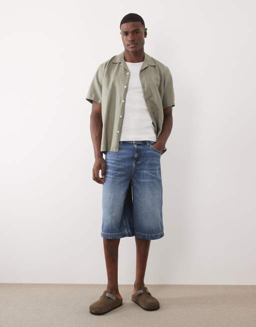 ASOS DESIGN – Länger geschnittene Jeans-Jorts in verwaschenem Mittelblau, 3 von 5