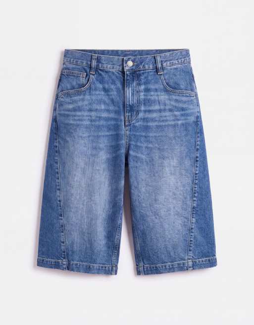 ASOS DESIGN – Länger geschnittene Jeans-Jorts in verwaschenem Mittelblau, 6 von 7