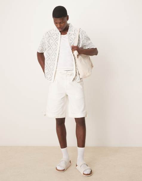 ASOS DESIGN – Länger geschnittene Jorts in Ecru mit Bundfalten-Details - view 1