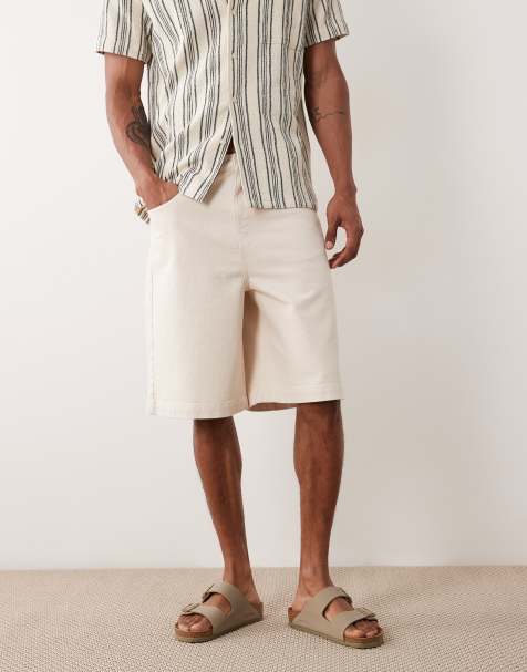 ASOS DESIGN – Länger geschnittene Jorts in Ecru mit Fischgrätmuster - view 1