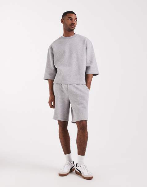 ASOS DESIGN – Länger geschnittene Oversize-Bermudashorts aus Jersey in meliertem Grau, Kombiteil - view 1