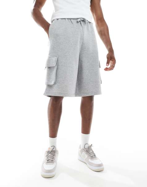 ASOS DESIGN – Länger geschnittene Oversize-Shorts in Grau meliert mit Utility-Taschen - view 1