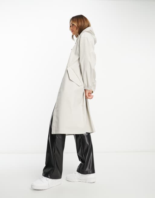 ASOS DESIGN – Langer, gummierter Regenparka in Eisgrau