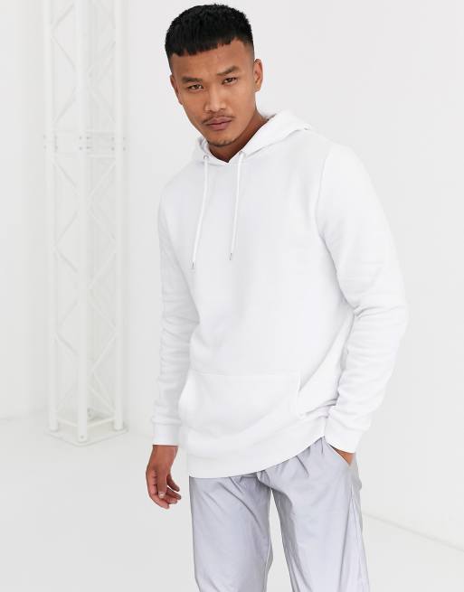 ASOS DESIGN – Langer Kapuzenpullover in Weiß