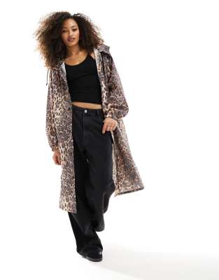 ASOS DESIGN - Langer Regenmantel mit Animalprint-Brown