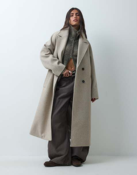 ASOS DESIGN langer, zweireihiger Mantel in Oatmeal - view 1