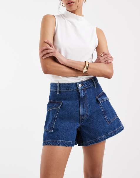 ASOS DESIGN – Längere A-Linien-Shorts in kräftigem Blau mit Utility-Tasche - view 1