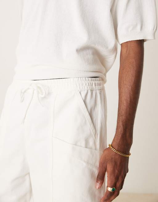 ASOS DESIGN - Langere cargoshort met trekkoord in onbewerkt ecru, 4 van 5