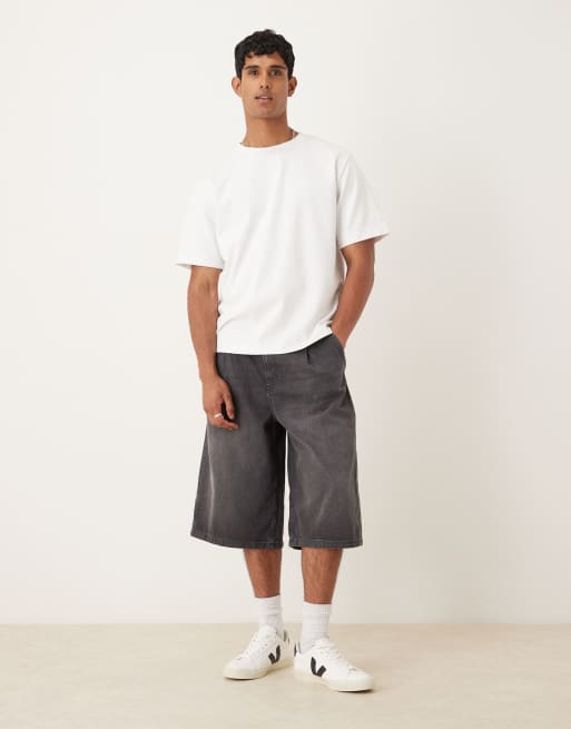 ASOS DESIGN - Langere denim jorts met plooien in zwart, 2 van 5