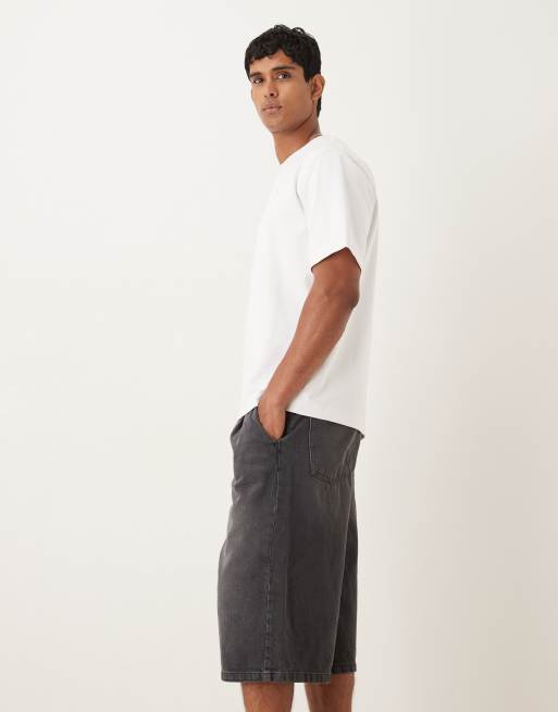 ASOS DESIGN - Langere denim jorts met plooien in zwart, 3 van 5