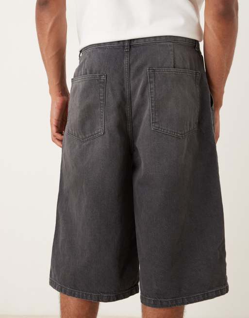 ASOS DESIGN - Langere denim jorts met plooien in zwart, 4 van 5