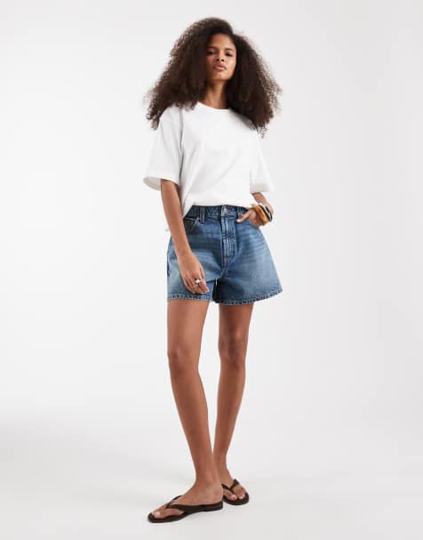 ASOS DESIGN – Längere Jeans-Shorts in Vintage-Blau mit A-Linien-Schnitt - view 1