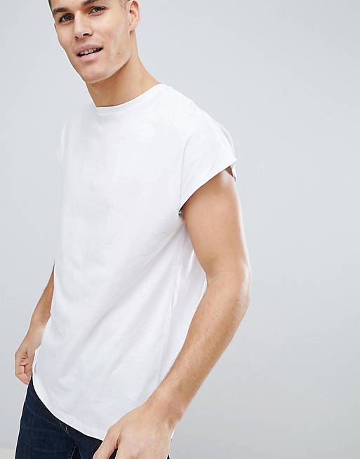 ASOS DESIGN – Langes, ärmelloses Oversize-T-Shirt in Weiß