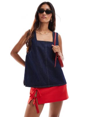 ASOS DESIGN - Langes Denim-Tanktop in Indigoblau