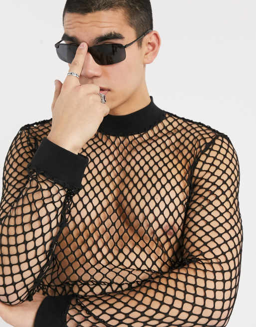 ASOS DESIGN – Langes, langärmliges Shirt in Schwarz aus Netzstoff, 3 von 4