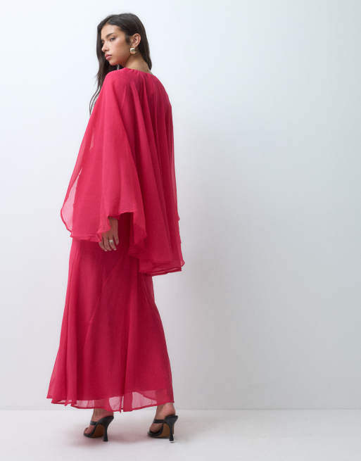 ASOS DESIGN langes Maxikleid mit Flügelärmeln und geraffter Taille in Rot, 3 von 5