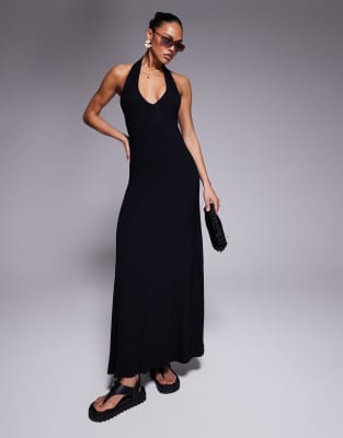 ASOS DESIGN - Langes Neckholder-Kleid in Schwarz