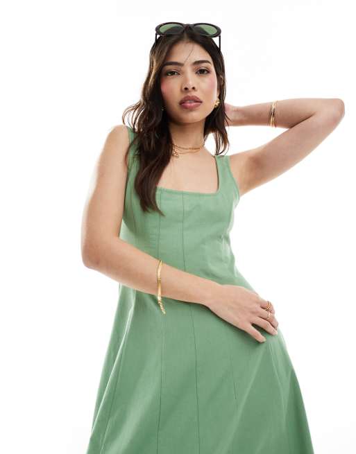 ASOS DESIGN – Langes Tennis-Sommerkleid in Salbeigrün mit Ziernaht, 2 von 4