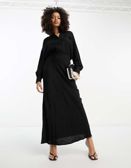 ASOS DESIGN – Langes Utility-Hemdblusenkleid aus Leinen in Schwarz