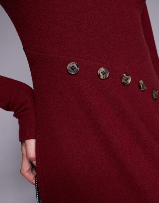 ASOS DESIGN – Langes Wickelkleid in Burgunderrot mit asymmetrischer Knopfleiste, 3 von 4