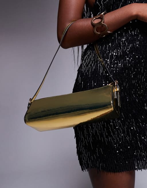 ASOS DESIGN Langliche kastige Schultertasche in Gold