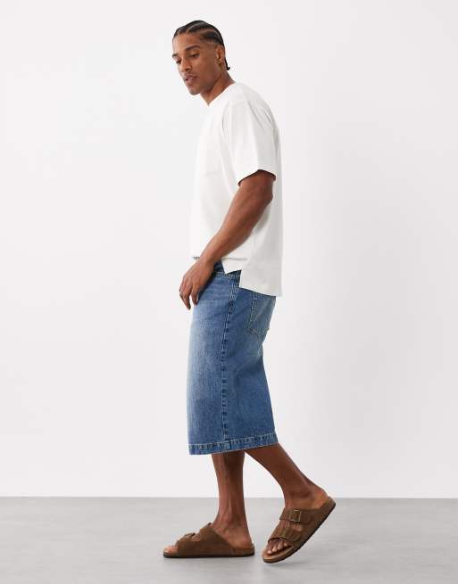 ASOS DESIGN – Längre jeansshorts i mellanblå vintagetvätt, 2 av 5