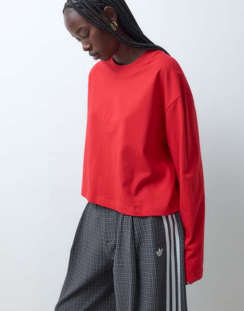 ASOS DESIGN langærmet boxy cropped T-shirt i rød - view 1