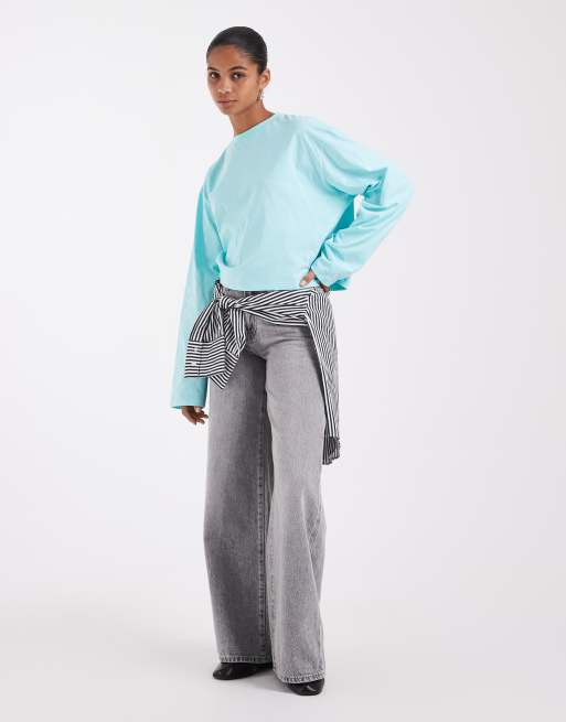 ASOS DESIGN langærmet boxy cropped T-shirt i turkis, 2 af 4
