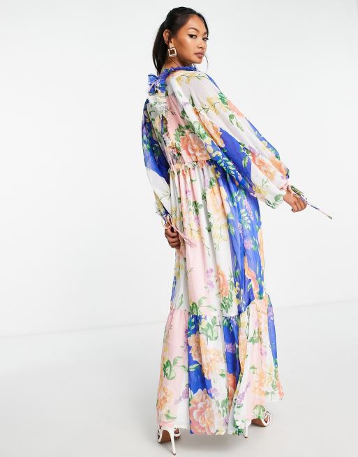 ASOS DESIGN - Langærmet chiffon-smock-midikjole med oversized blomsterprint, 3 af 4