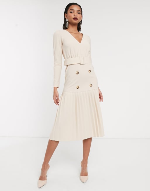 ASOS DESIGN - Langærmet dobbeltradet midikjole med plissering, 4 af 4