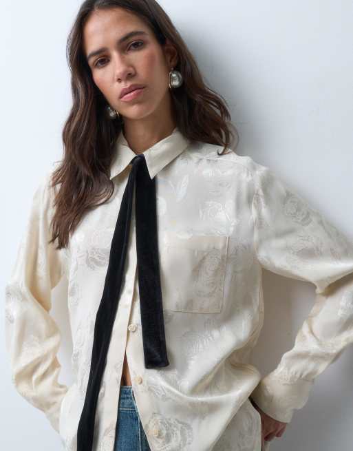 ASOS DESIGN langærmet jacquard-skjorte med bindebåndsdetalje, 2 af 4