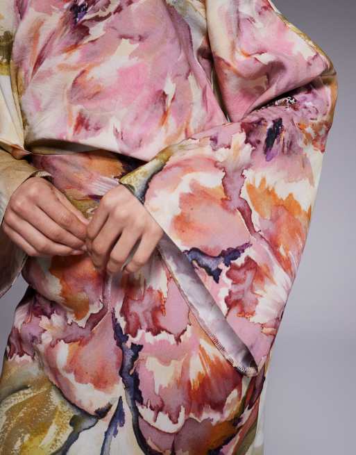 ASOS DESIGN - Langærmet maxikjole med draperet talje og markant blomstermønster i skråtskåret stof, 4 af 4