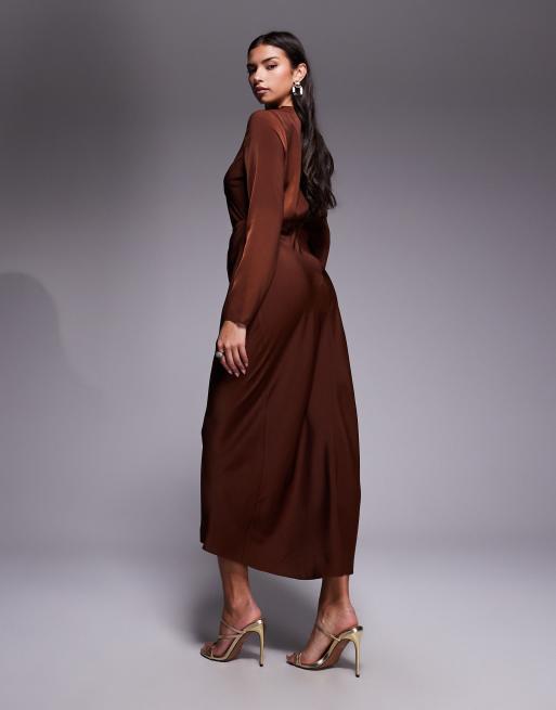 ASOS DESIGN - Langærmet midikjole med høj hals og plisseret livstykke, 4 af 4