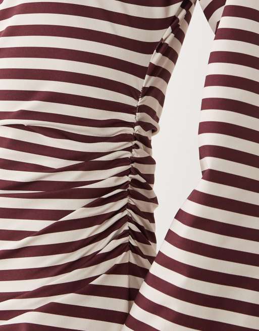 ASOS DESIGN - Langærmet minikjole med indsyet talje og lysegule/chokoladebrune striber, 3 af 4