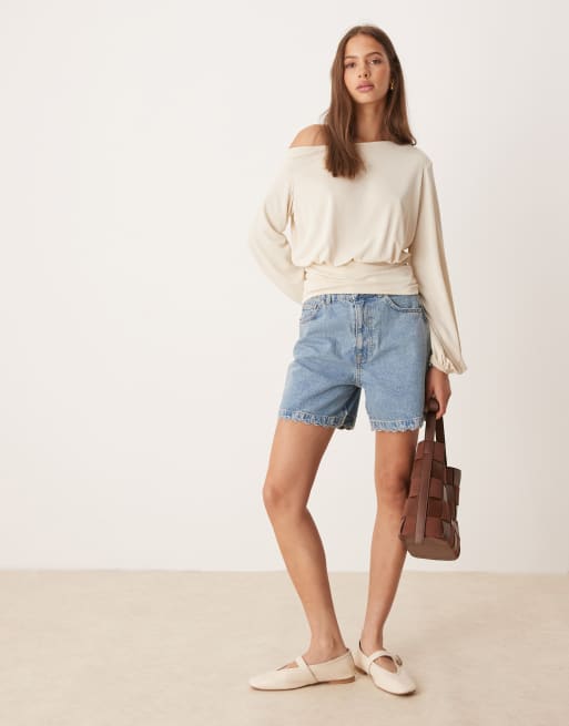 ASOS DESIGN - Langærmet offshoulder-top i cupro, 4 af 4