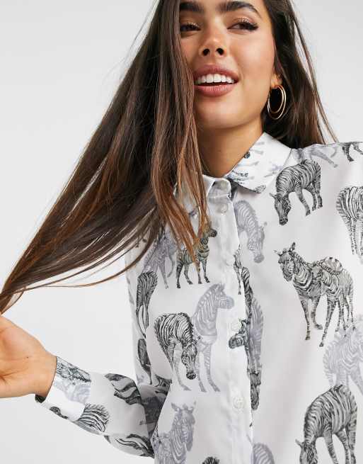 ASOS DESIGN — Langærmet skjorte med zebraprint