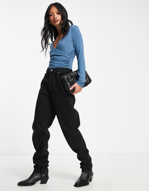 ASOS DESIGN - Langærmet slå-om-bodystocking i blå, 3 af 4