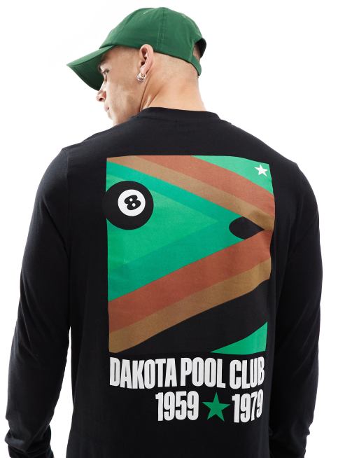 ASOS DESIGN - Langærmet sort T-shirt med pool-print på ryggen