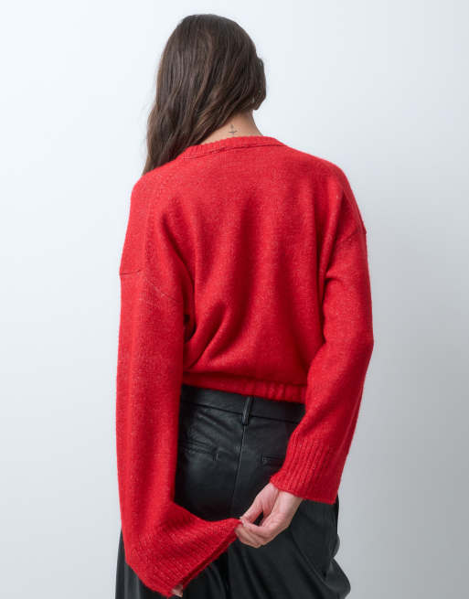 ASOS DESIGN langærmet striktrøje med bindebånd i taljen i rød, 4 af 5