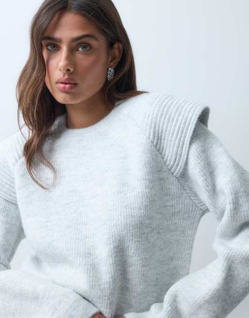 ASOS DESIGN langærmet striktrøje med kapærme-detalje i grå, 5 af 5